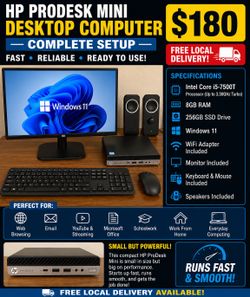 Fast HP i5 Computer w/ Monitor, Keyboard, Mouse & Speakers