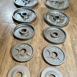 IVANKO’S FULL Olympic Set [ 5s And 2.5s Different Brand] Reconditioned Beautiful Vintage Cast Iron Weight Plates 