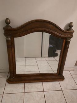 Mirror Dresser Top Mirror Bedroom Tabletop Dresser Mirror Antique Vintage Solid Oak Decorative Accent Arched Landscape Mirror Wood Brown
