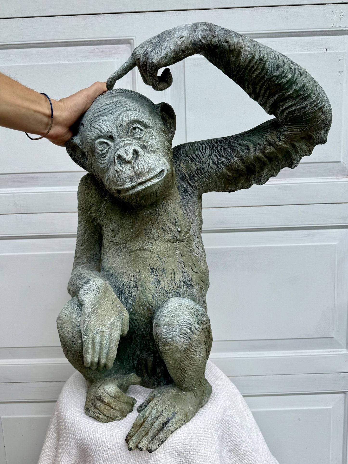 🐵 Large 26” Bronze Monkey Sculpture – Solid 55 lb Cast Metal Statue