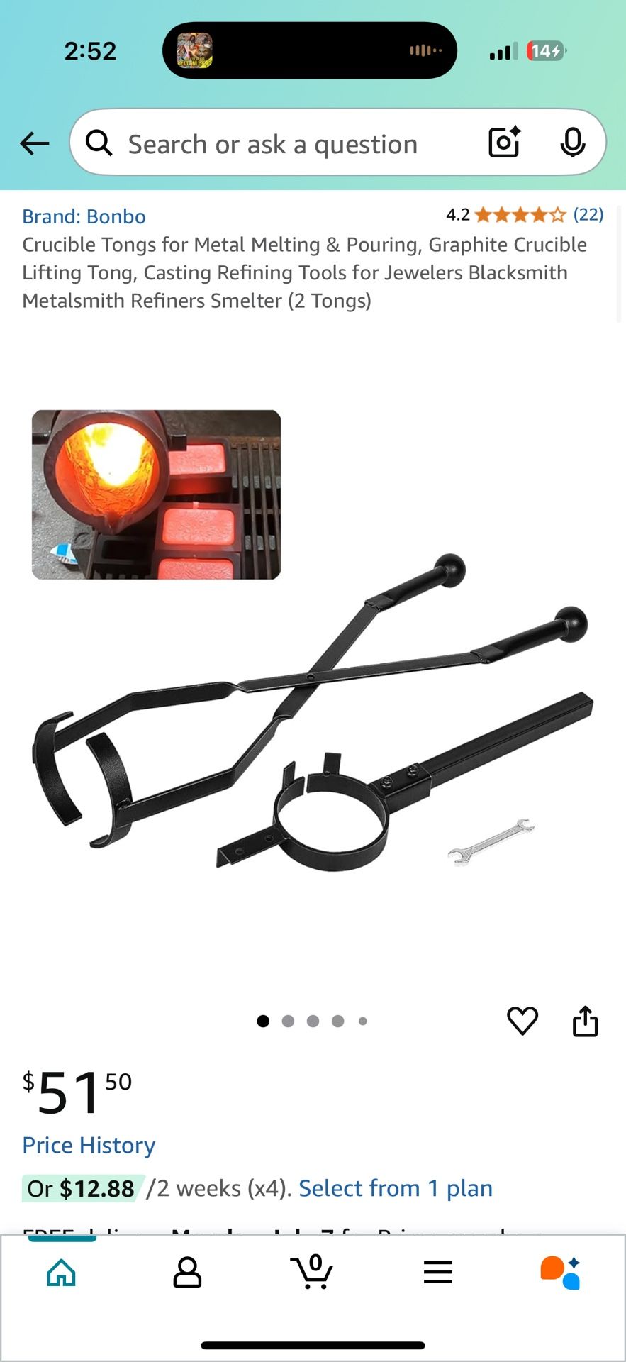 Crucible Tongs Set – 2-Piece Heavy-Duty Tools for Metal Casting, Refining, & Pouring