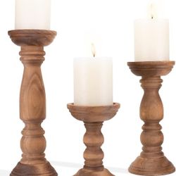 Farmhouse Wooden Candle Holders for Pillar Candles Set of 3, Rustic Wood Candle Holder Table Centerpiece Decor, 12'' 9'' 6'' Vintage Tall Candle Stand