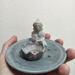 Soapstone Incense Holder, Buddha Plate w/Lotus.