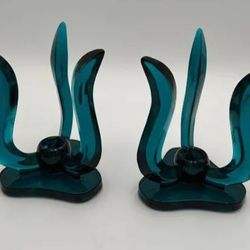 Viking MCM Bluenique color glass candle Holders