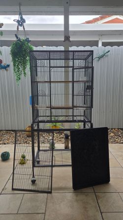 Large Black Metal Bird Cage with Stand