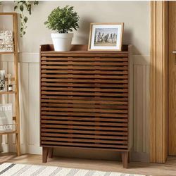 Shoe Cabinet, Storage Cabinet with Louvered 2 Flip Drawers