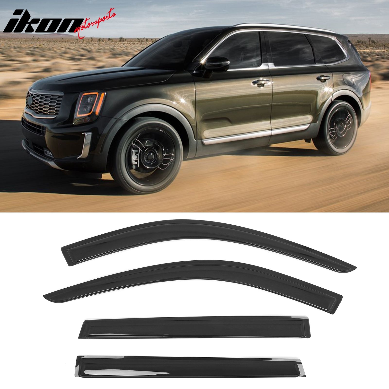 Fits 2020-2025 Kia Telluride Tape on Window Visors Vent Rain Sun Guards Deflectors