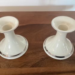 Lenox Porcelain Candle Holders Set of Two with silver trim.