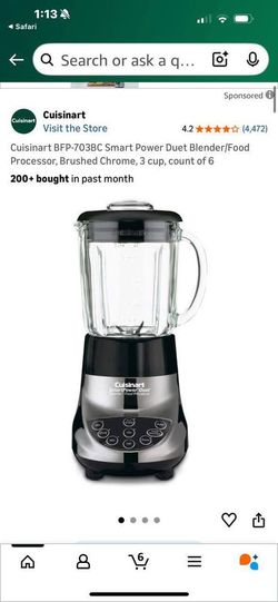 Cuisinart BFP-703BC Smart Power Duet Blender/Food Processor, Brushed Chrome, 3 cup, count of 6