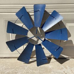 Blue Metal Windmill Outdoor Garden Yard Decor  
