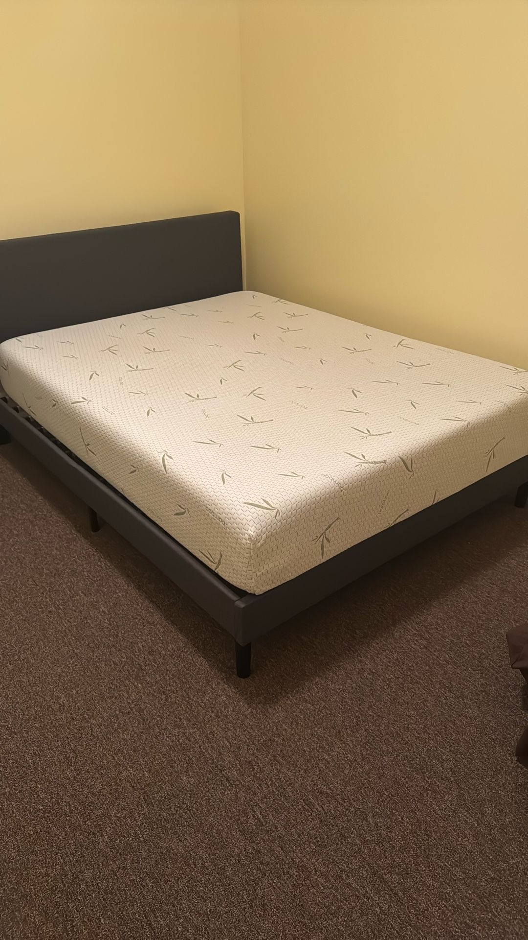 Queen Size Memory Foam Mattress And Upholstered Bed Frame