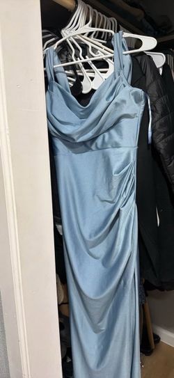 Light Blue Satin Formal Maxi Dress