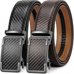 Ratchet Belts for Men - 2 Pack Leather Belts for Men, Easy to Slide, Adjustable, Gift for Him, Dress&Casual (1 3/8")