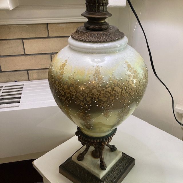 Vintage Hollywood Regency Glass Globe Lamp With Brass and Marble Base