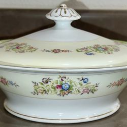 Mira China Vintage Serving Bowl & Lid Floral w Gilt Trim 40-50s Occupied Japan