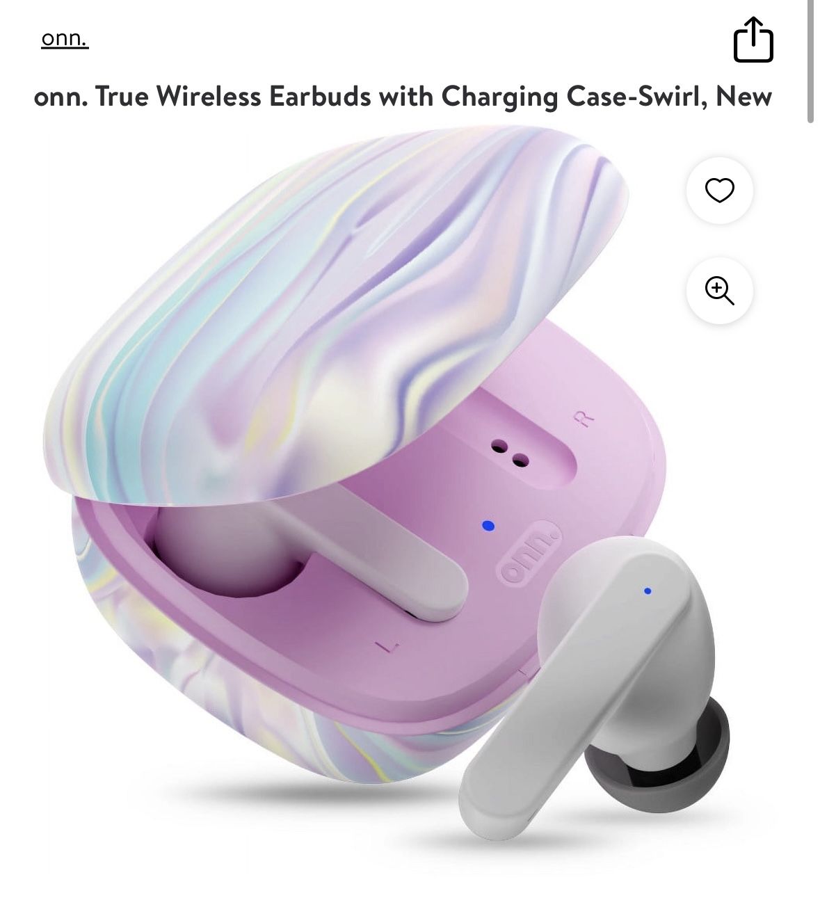 Onn Wireless Earbuds with Charging Case- Swirl