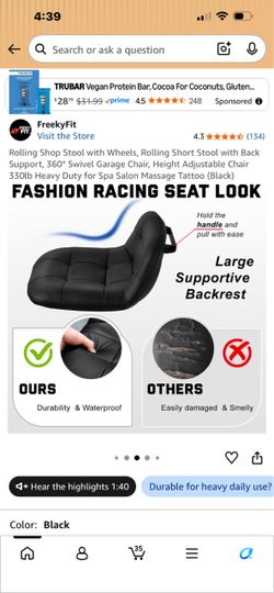 FreekyFit Rolling Shop Stool with Back Support