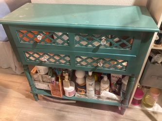 Teal Wood Console Table with Drawers