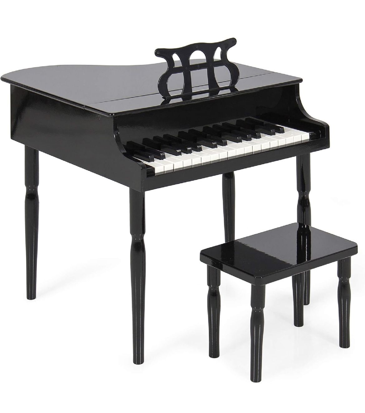 New Kids Classic Wooden 30-Key Mini Grand Piano Musical Instrument Toy w/ Piano Lid, Bench, Foldable Music Rack
