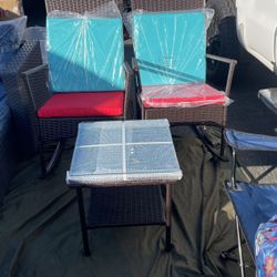 Brand New 3 Pc Rocking Chair & Glass Table