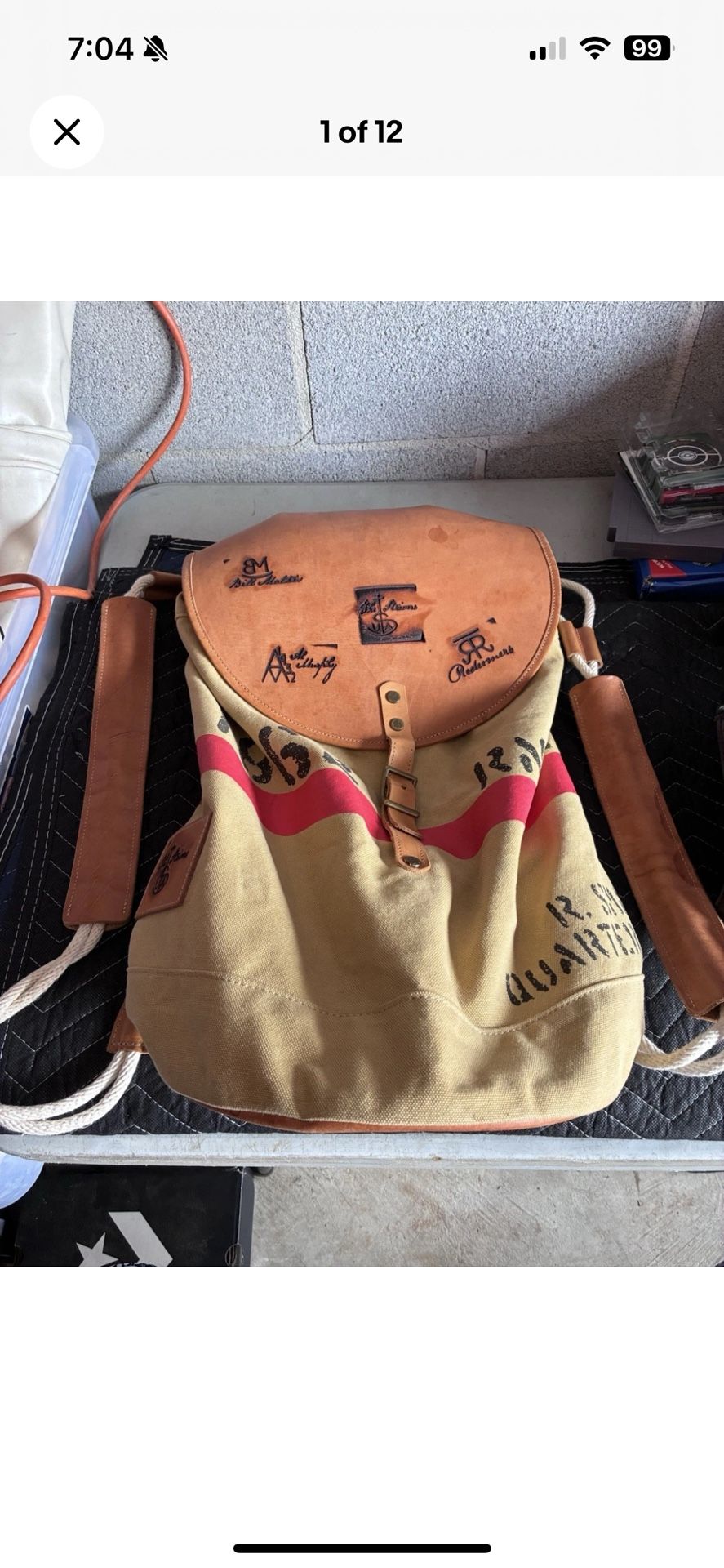 Leather Canvas Vintage Backpack Military Style