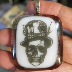 TOP HAT SKELETON FUSED GLASS PENDANT 