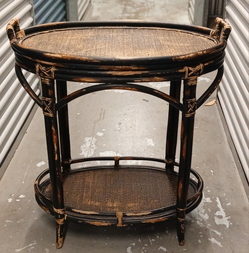 Bamboo & Wicker Serving Table And Tray