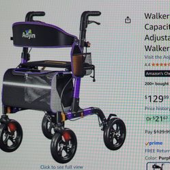 Rollator Walker With Seat, 8" All Terrain Wheels 