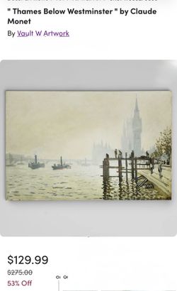 Thames Below Westminster" by Claude Monet Gallery Wrapped Premium