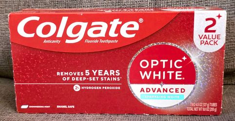 Colgate Optic White Advanced Sparkling White Toothpaste, Mint, 2 Pack, 4.5 OZ