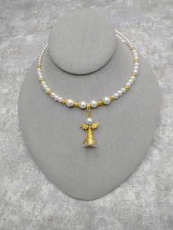 Hand Crafted Memory Wire Choker Necklace with Angel Pendant