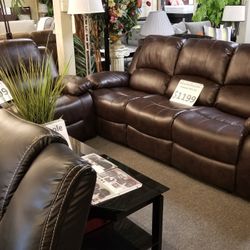 🔥 Brand New Brown Leather Manual Reclining Sofa + Loveseat 2PCs Set
