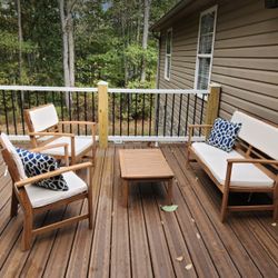 4-Piece Patio Conversation Set  Wood Outdoor Sofa & Chairs with Coffee Table