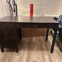 Black Computer Desk With Drawer And Side Cabinet