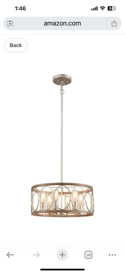 Modern Wood Grain Chandelier, 6-Light Modern Farmhouse Round Chandeliers for Dining Room, Rustic Metal Drum Pendant Light Fixtures for Kitchen Island