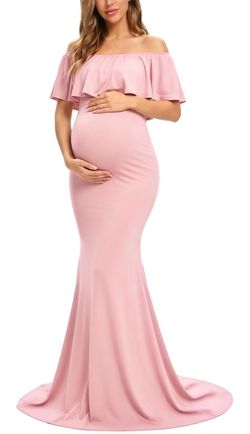 Pink Off-Shoulder Maternity Maxi Gown