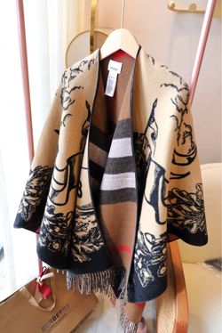 Burberry Wool Cape with Fringe Hem