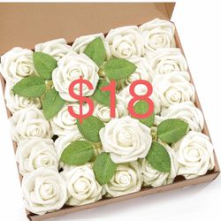 Lifewit Artificial Flowers, 25 Pcs Ivory Foam Real Looking Roses with Stems, Fake Roses for DIY Wedding Bouquets, Centerpieces Arrangements, Valentine