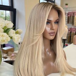 Blonde baylage human hair lace front wig