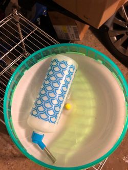 Large rat/chinchilla/Guinea pig exercise wheel and bottle -like new!