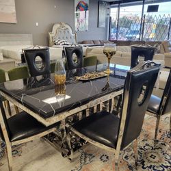 Modern Black Granit Dining Room Set - Easy Financing Available 