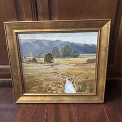 16x14" framed wall art modern home decor gold brass landscape vintage art