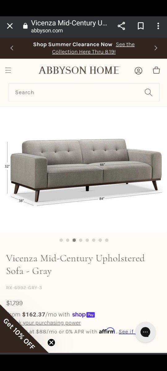 New Sofa (Vicenza Mid-Century Upholstered Sofa - Gray)
