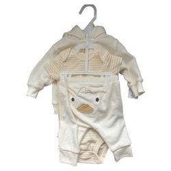 Cream and yellow baby boy 3-piece set - hoodie, pants, and bodysuit