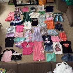 Girls size 6/6x spring & summer clothes. No holes but some have stains/cracks in print/piling