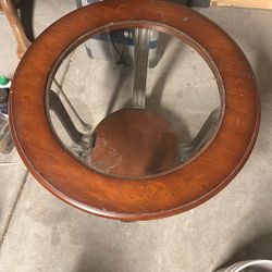 Cherry Wood Table With Glass Center 