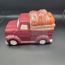 Red harvest truck cookie jar