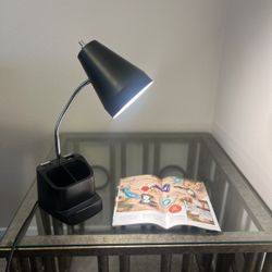 Black Desk Lamp with Adjustable Gooseneck & Built-In Organizer – Rotary Switch Control - Like New