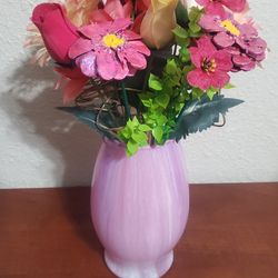 8 inch vase with acrylic pour painting with flowers