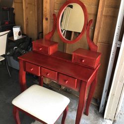Beautiful  Red/Wood Vanity W/ Chair